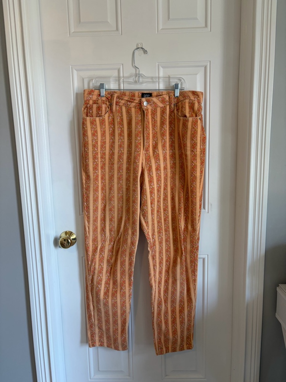 BDG Peach Floral Corduroy High-Rise Jeans